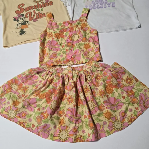 4T Girls' Floral Skirt With Matching Tops - Pink, White and Yellow - Picture 2 of 16